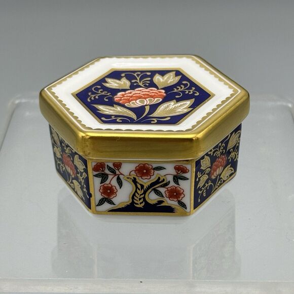 Vtg Royal Crown Derby English Bone China Hexagon Lidded Trinket Box A1298 Imari - Picture 6 of 13